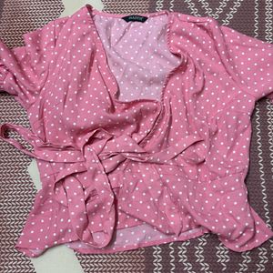 Pink Polka Dots Wrap Around Peplum Top Harpa Retro