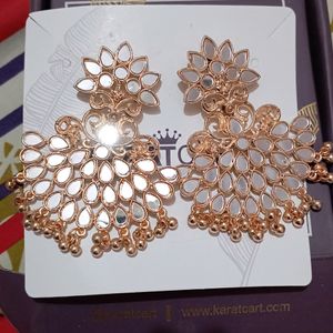 Rose Gold Plated Mirror Dangler Earrings For Women