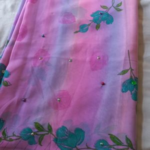 New Pink Printed Saree