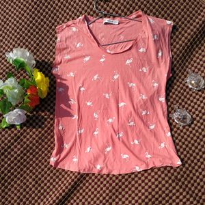 White Flamingo Print Pink T-Shirt