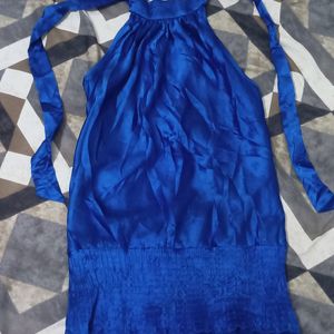 Blue Satin Halter Neck Top                                                           Wore 1 Time Only ,Looks Good In Real