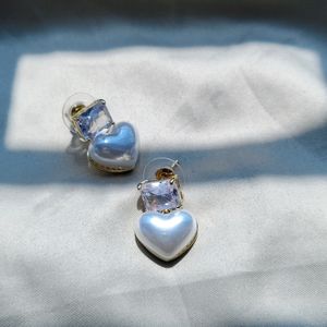 Heart Pearl Charm Earrings