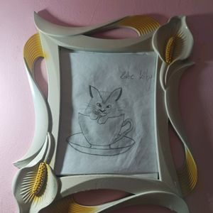 Cute Cat In Cup Sketch With Frame