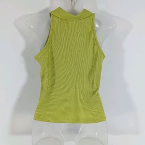 Line Green Plain Casual Top (Women)