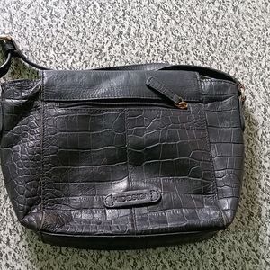 Black Textured Leather Sling Bag