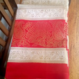 Art Silk Saree_red And White