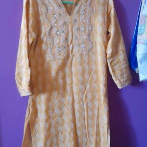 Women Yellow Embroidery Kurti