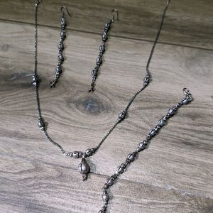 Oxidised Necklace With Earrings And Bracelet