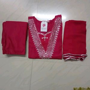 v-line Kurta Set With Pant And Dupatta