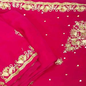 Saree with blouse art silk Rose kasab kardana des