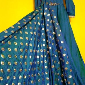 Peacock Blue Colour Ethnic Girls Gown