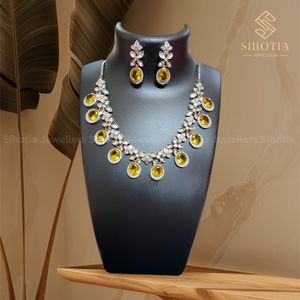 Yellow Topaz And Polki Necklace