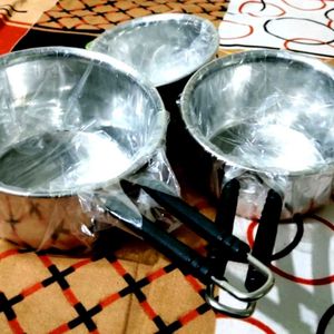 Set Of 3, Copper Base Saucepan With Lid