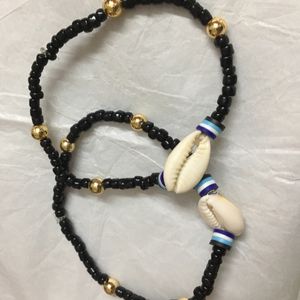 EVIL EYE FEMO BEAD& Shell Charm Anklets Pair