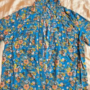 womens floral blue button shirt