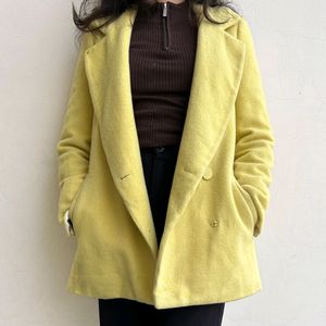 Yellow Single Breasted Woolen Blazer