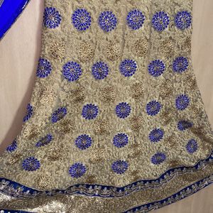 Cream And Royal Blue Designer Lehanga