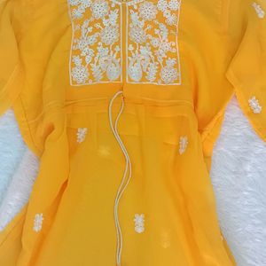 Mustard Chikankari Kurti