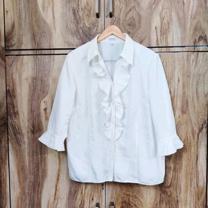 White Frill Shirt Size-44