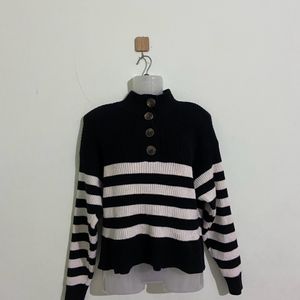 Mango Black&OffWhite Striped Pullover Sweater