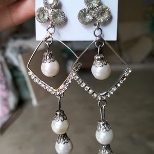 Party Wear White Earring