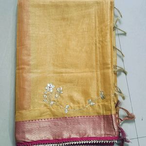 Yellow Color Threaded Border Saree