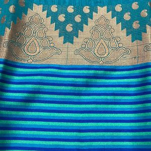 New Peacock Blue Saree For Grabs