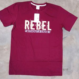 Brand New Maroon Printed Pure Cotton T-shirt