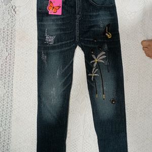 High Waist Denim Print Jeggings