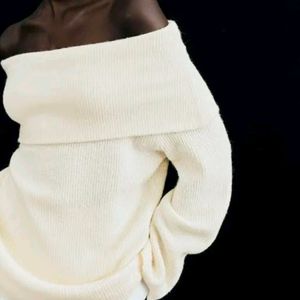 Sale Ribbed Off Shoulder Sweater