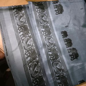 Gray Colour Sari Organza Cotton 🥻