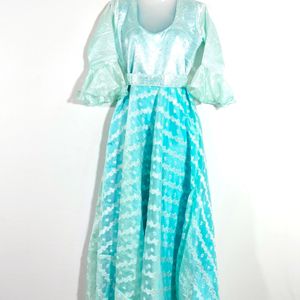 Light Blue And White Gowns (Women's) With Belt