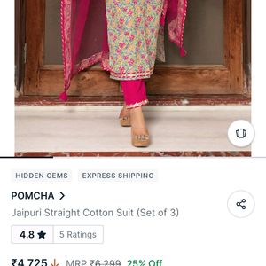 POMCHA Jaipuri Straight Cotton Suit (Set of 3)