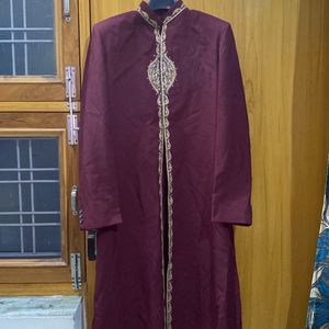 Men Maroon Sherwani With Pyjama & Dupatta