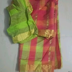 Multi Colour Checked Saree With Blouse