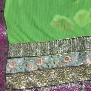 Parrot Green Lycra Saree