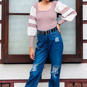 Roadster Mauve Colourblocked Crop Top