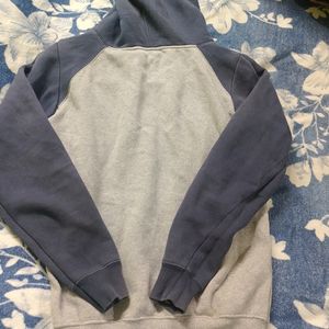 Men Greey And Blue Hoodie Size L