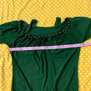 Green Pearls Off Shoulder Stretchable  Top