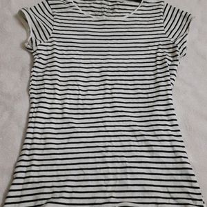 Black Stripe White Tshirt Women