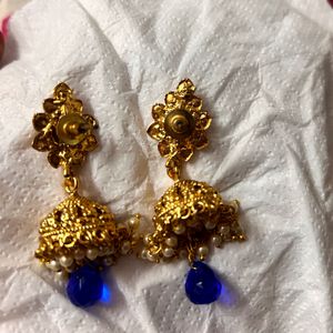 Royal Blue Gold Plated Jhumkas