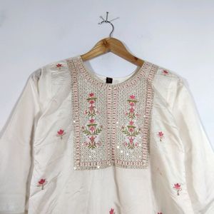 Cream Embroidered Kurta Set (Women's)