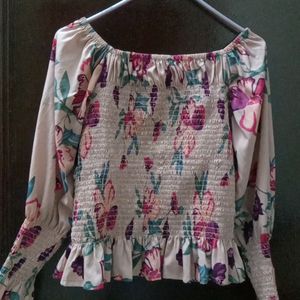 Pink Sunner Blouse Crop Top Flared