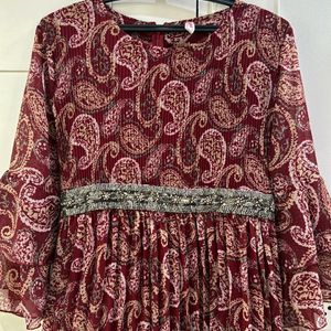 Maroon Ethnic Print Gown For Women