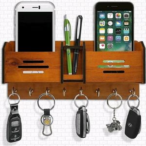 A Good Wooden Key Holder With Phone Holding