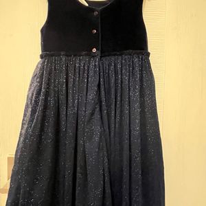 Part Wear Velvet And Shimmer Dress In Navy