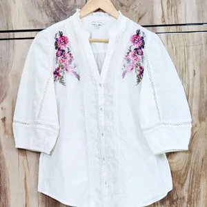 Off White Embroidery Work Shirt Size-40