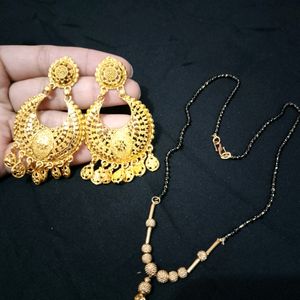 Golden Jhumka With Mangalsutra