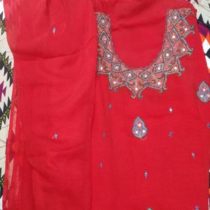 Beautiful Decent Red Colour Georgette Suit Materia