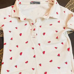 Zara Watermelon Printed Polo Top